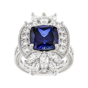 Judith Ripka 9.51CT Blue Sapphire Sterling Silver Celebration Ring Size 9